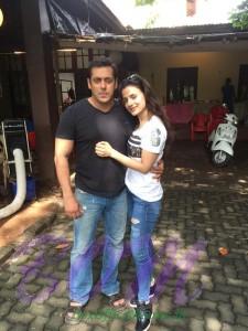 Salman Khan with visitor Ameesha Patel on the sets of Prem Ratan Dhan Payo
