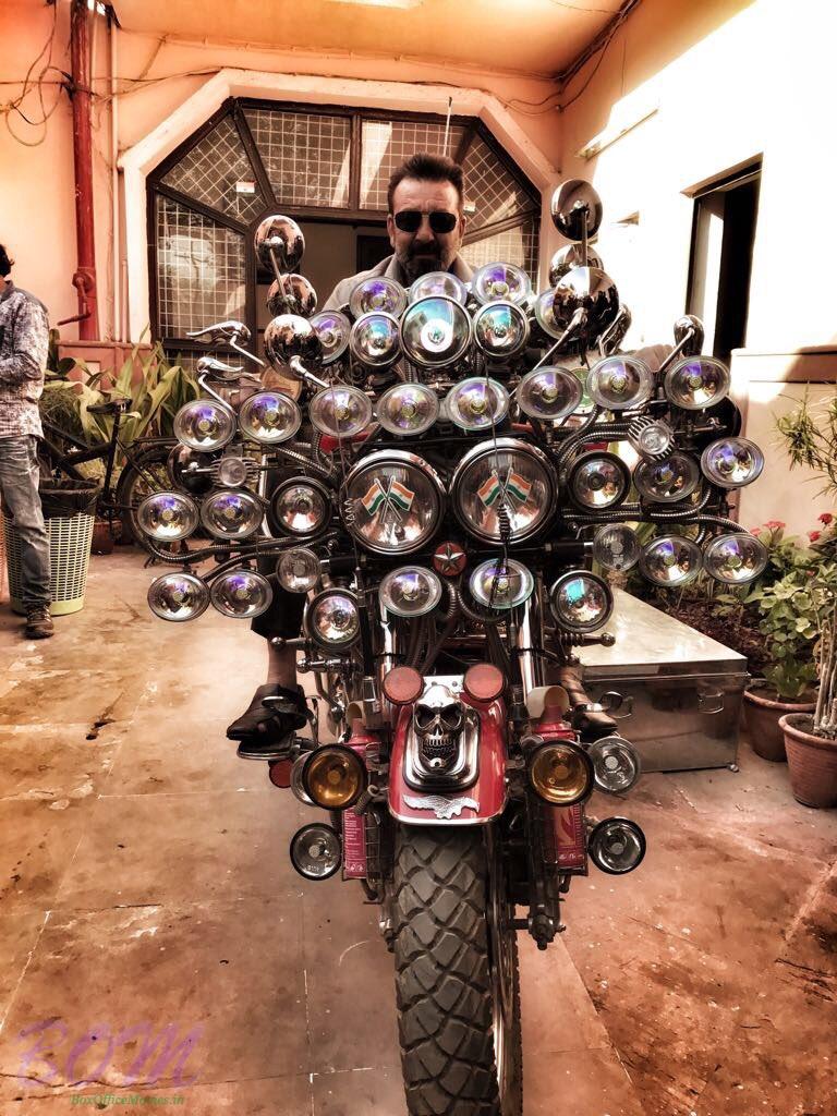 Sanjay Dutt riding the bike of his fan