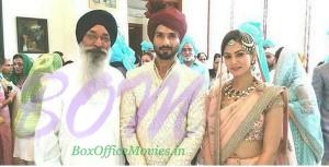 Shahid and Mira taking the blessig of one senior member in the wedding