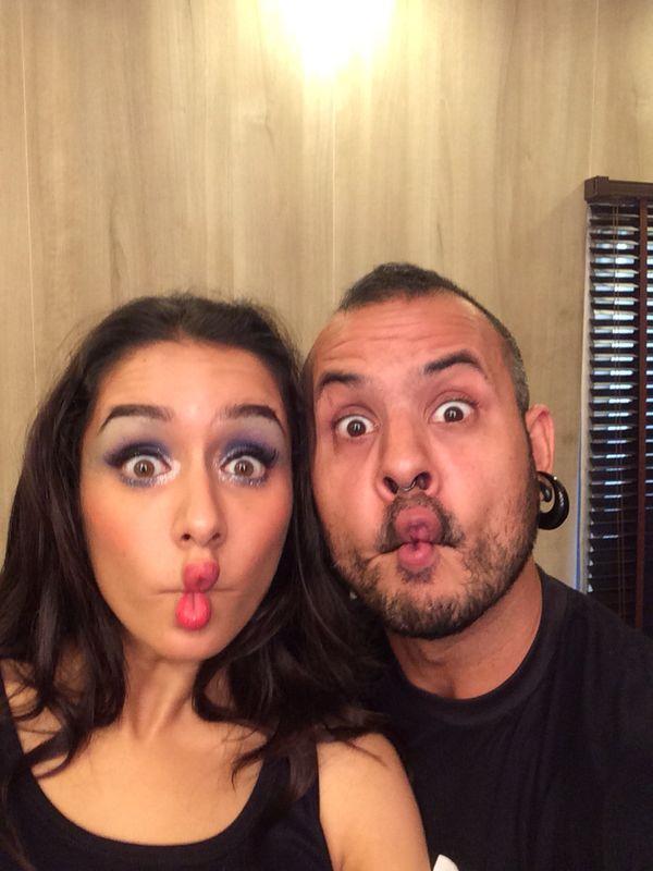 Shraddha Kapoor makes a pout face with make-up artist Daniel Bauer while shooting for PETA.