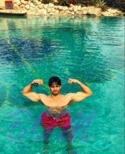 Sidharth Malhotra while doing workout at Aqua Gym in pool