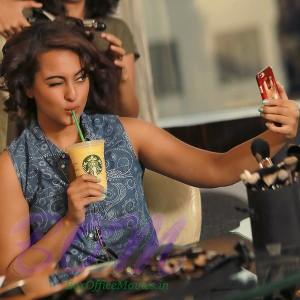 Sonakshi Sinha trying to get the right sipface with the Alphonso Frappuccino
