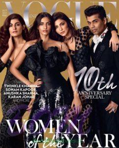 Sonam, Anushka with Karan and Twinkle for Vogue Oct 2017 cover page