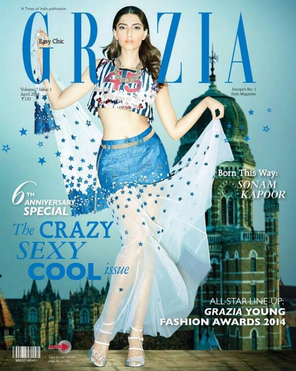 Sonam Kapoor graces the cover of Grazia magazine Issue April 2014