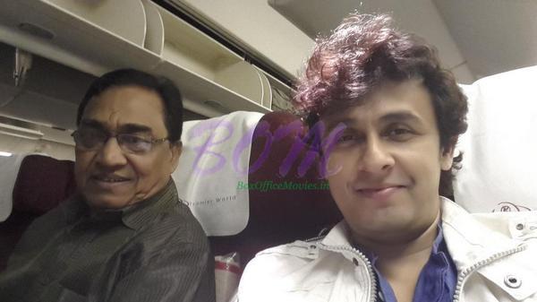 Sonu Nigam with his father in the Kenyan Airlines' flight to Nairobi
