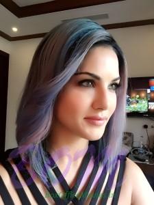 Sunny Leone in her new style with blue-purple hairs