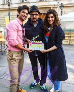 Sushant Singh Rajput with Kriti Sanon on the sets of RAABTA