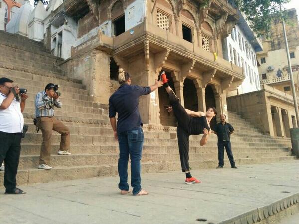 TIGER SHROFF showing off his action moves in Varanasi