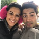 Tapasee Pannu quirky pic with Varun Dhawan for Judwaa2 during a crazy cold in London