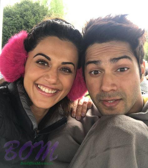 Tapasee Pannu quirky pic with Varun Dhawan for Judwaa2 during a crazy cold in London
