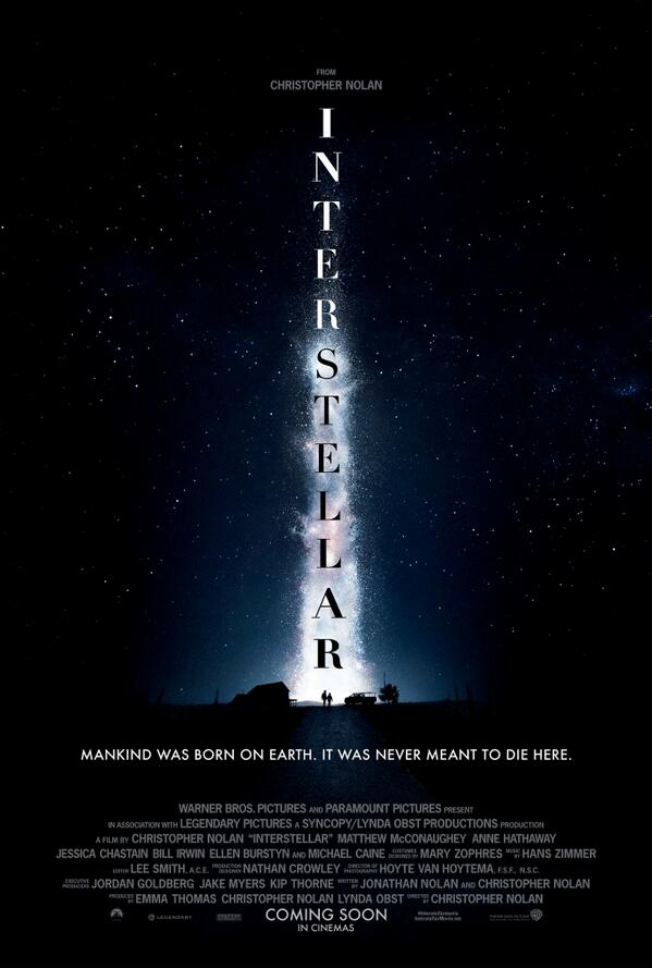 The first poster for Christopher Nolan's Inter stellar is out. Starring Mc Conaughey and Anne Hathaway.
