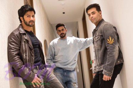 Varun Dhawan with Karna Johar and Apoorva Mehta for RannBhoomi