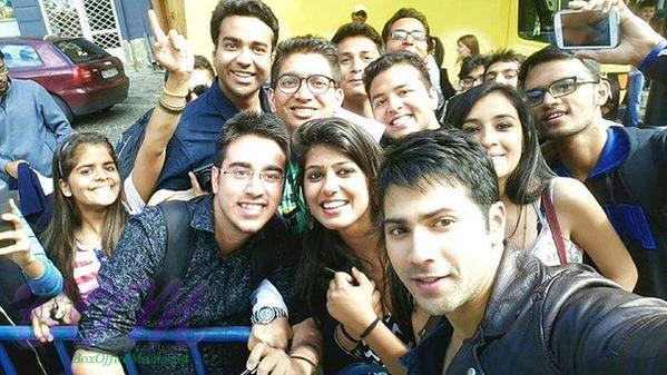 Varun Dhawan with fans on the set of Dilwale in Bulgaria