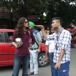 Actress Diana Penty with Mudassar from the set of movie Happy Bhaag Jayegi