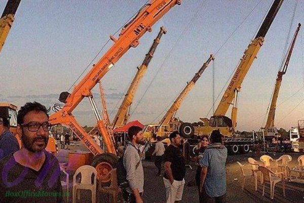 Ajay Devgn with many Cranes at Shivaay film shooting