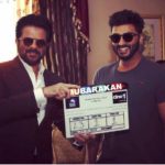 Anil Kapoor and Arjun Kapoor with the clipper of Mubarakan movie