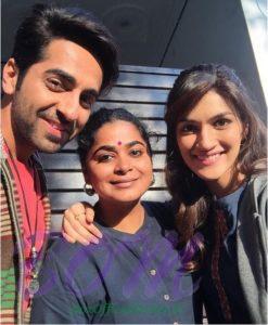 Ayushmann Khurrana with Kriti Sanon and Ashwiny for Bareilly Ki Barfi