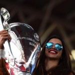 Deepika Padukone with the UEFA Champion's League trophy