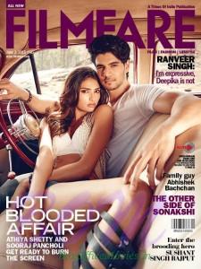 Hero 2015 movie stars Athiya Shetty and Sooraj Pancholi on the cover page of Filmfare June 2015 Issue