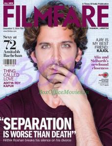 Hrithik Roshan on the cover page of FILMFARE Magazine December 3 issue