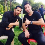 Joan capdevila and John Abraham on the sets of welcome back
