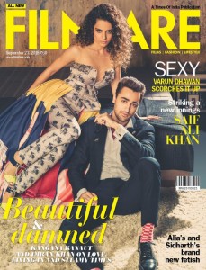 Kangana Ranaut and Imran Khan on the cover page of Filmfare Sep 2015 Issue