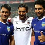 Mahendra Singh Dhoni, John Abraham and Abhishek Bachchan picture together