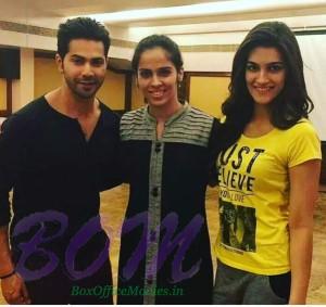 Saina Nehwal snapped with Varun Dhawan and Kriti Sanon