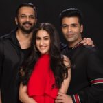 Sara Ali Khan with Rohit Shetty and Karan Johar