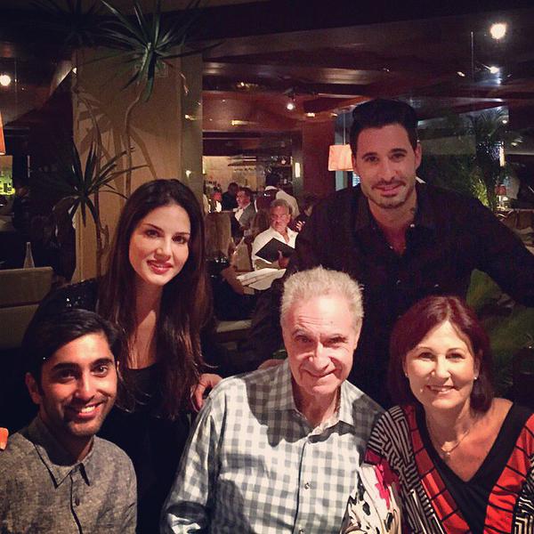 Sunny Leone with brother Sundeep and Husband Daniel Weber family during a dinner time