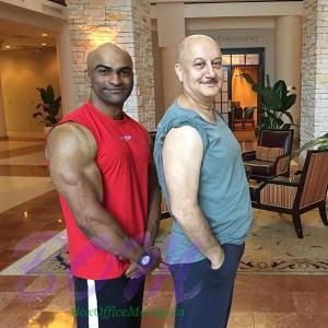 Untrained Anupam Kher with trained body builder