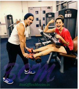 Varun Dhawan Taapsee Pannu gym pic for Judwaa 2