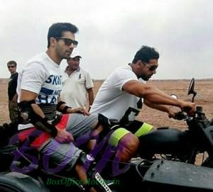 Varun Dhawan and John Abraham on the set of Dishoom