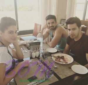 Dishoom team lunch in Abu Dhabi - Varun Dhawan with Nargis Fakhri and Saqib Saleem