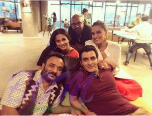 Tumhair Sulu quirky picture Vidya Balan, Neha Dhupia, and Manav Kaul.